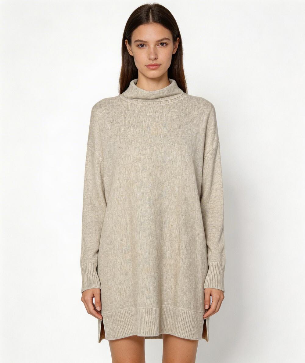 Ann Taylor Loft Beige Long Turtleneck With Side Slits Sz XS